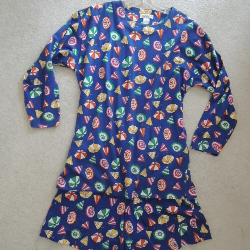 Ladies 2 Pc Shorts Skort Set Size L (Size M) Umbrella Print by Picone Sport NWOT